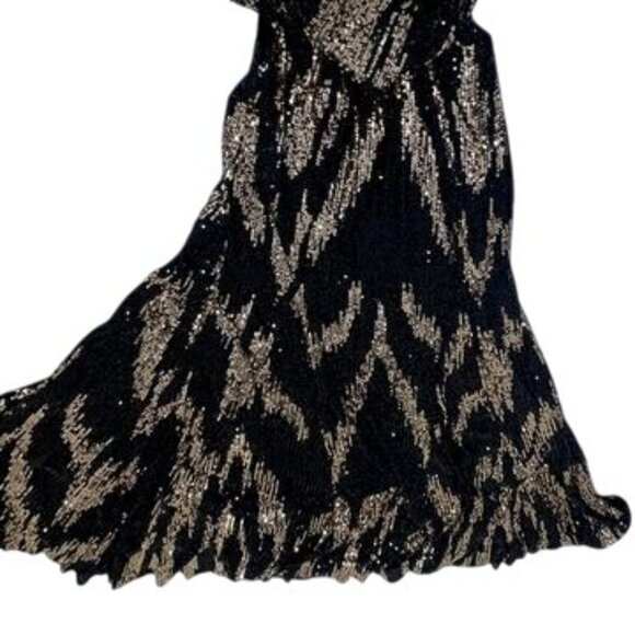 JOVANI Strapless Mermaid Black Gold Sequin Evening Gown Maxi Dress Size S (2-4) - Picture 12 of 15